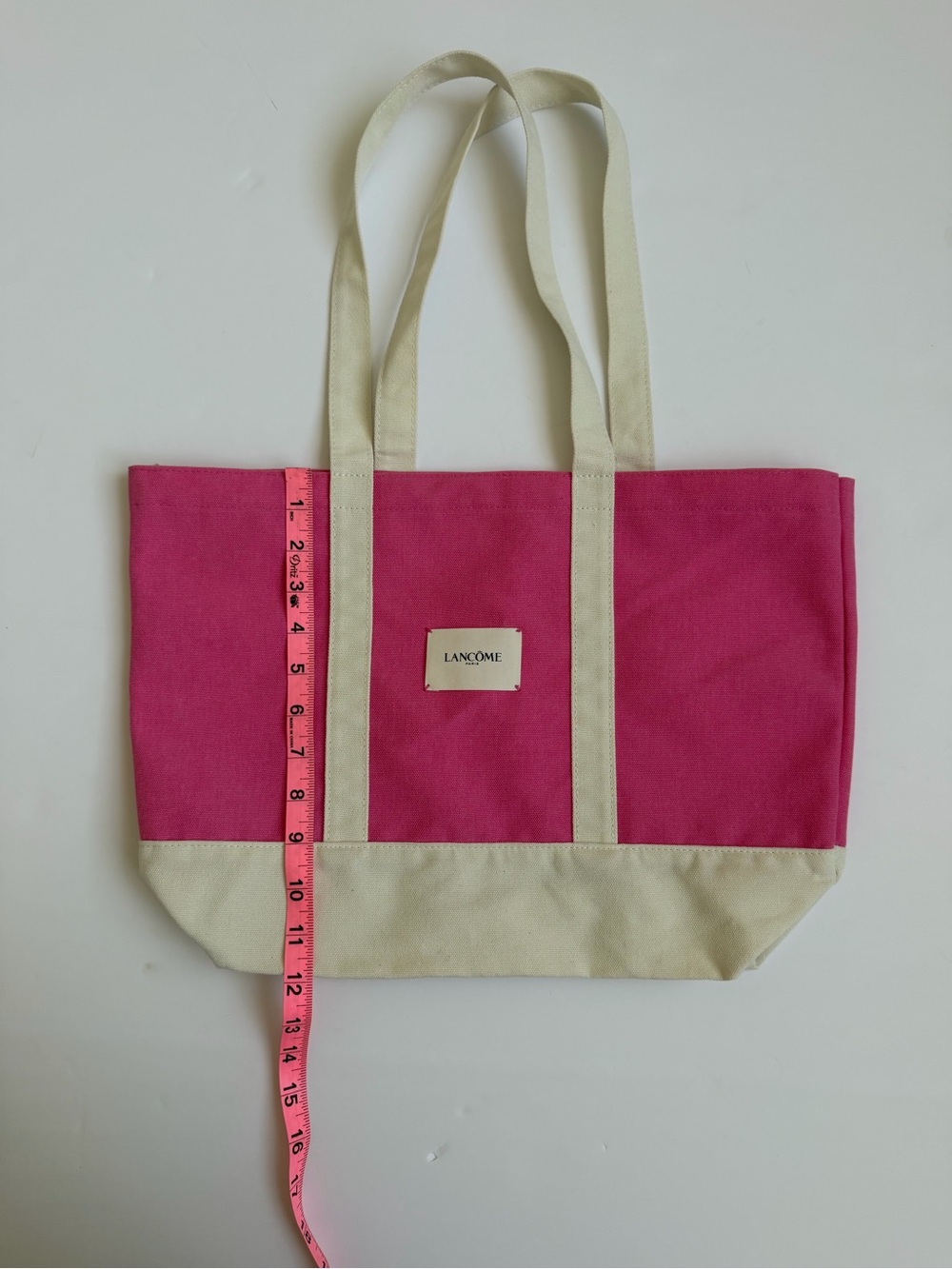 Lancôme Paris Canvas Tote Bag Pink Cream Brand Logo Large Everyday Shopper - Picture 4 of 5